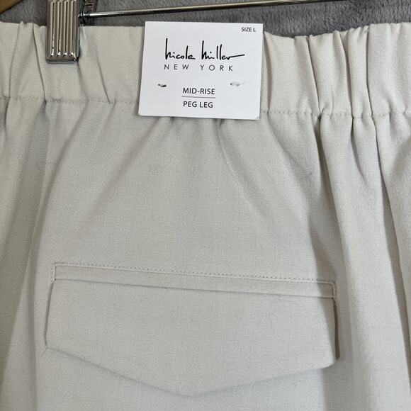 Nicole Miller Pants Women Large Cream Mid Rise Peg Leg Pullon Pockets Office NEW - Picture 5 of 12